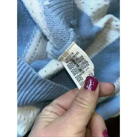 FRNCH From Paris Oversized Knitted Blue White Cardigan Size Small Medium - Picture 7 of 8